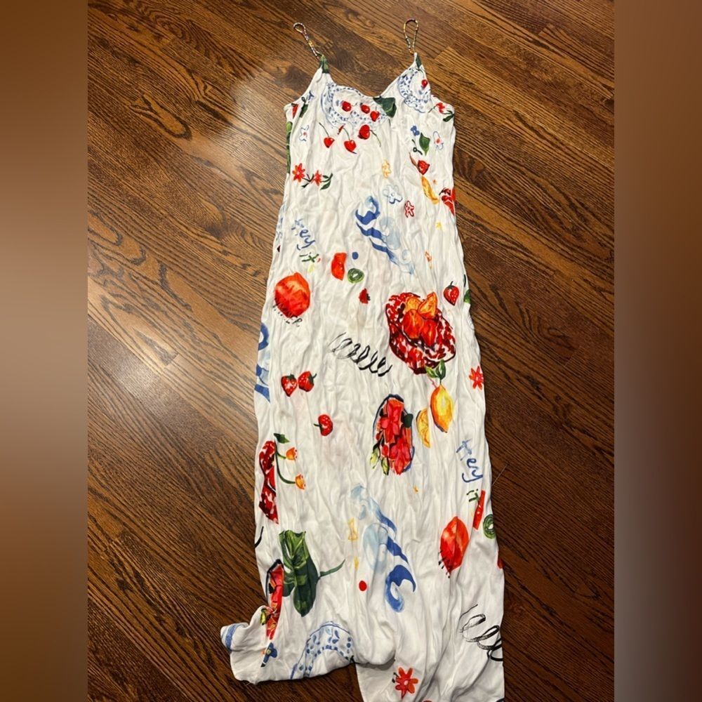 Damson Madder Anthropologie Calypso White Slip Maxi Dress with Multicolor Print - Picture 7 of 9